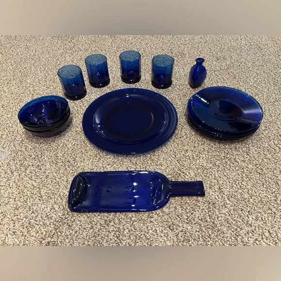 15-Piece Charcuterie or Lunch Set, Cobalt Blue Glass - Picture 1 of 15